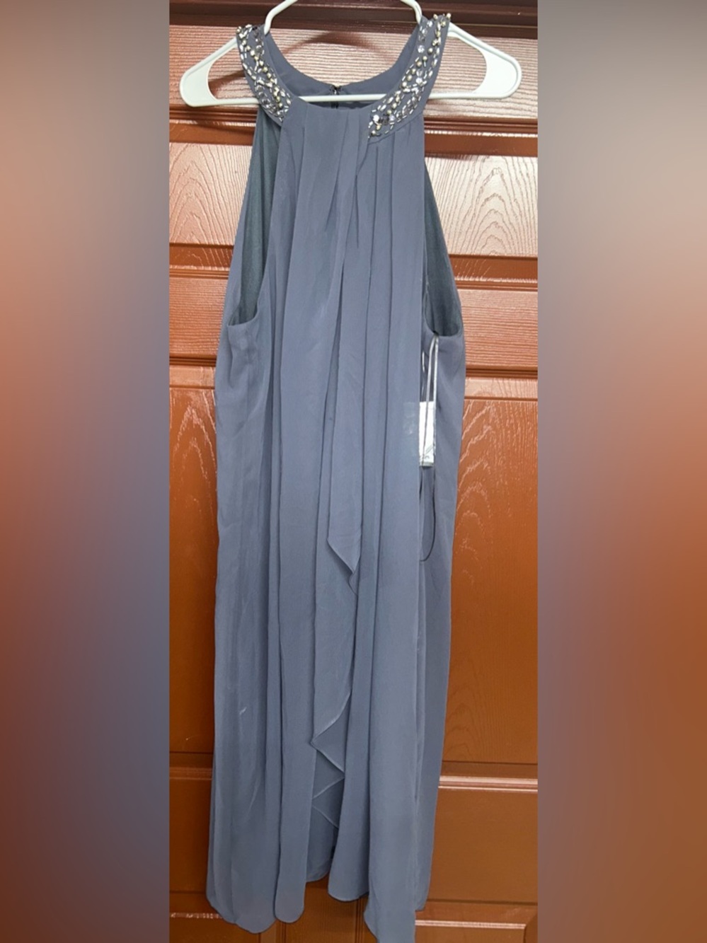 SLNY Beaded Halter-Neck Dress